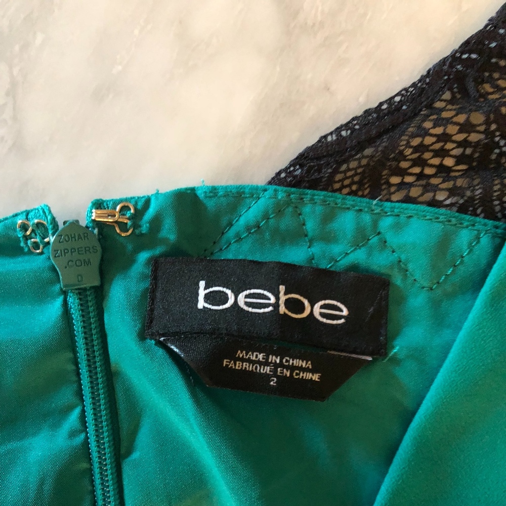 Bebe Turquoise And Black Lace Romper Sz 4 - Picture 4 of 6